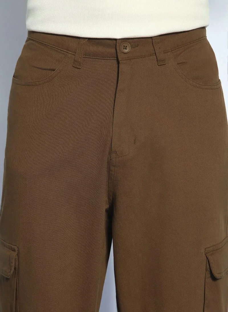 Urbano Fashion  Urbano Fashion Men's Brown Loose Baggy Fit Cargo Chino Pant with 8 Pockets Stretchable for Men | Best Price UAE